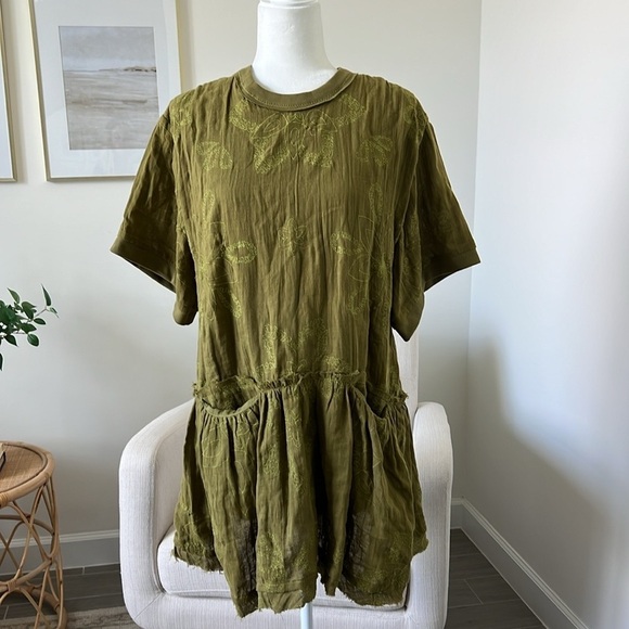 NWOT Free People Picking Petals Embroidered Mini Tunic Dress in Cardamom Seed XS - Picture 6 of 12